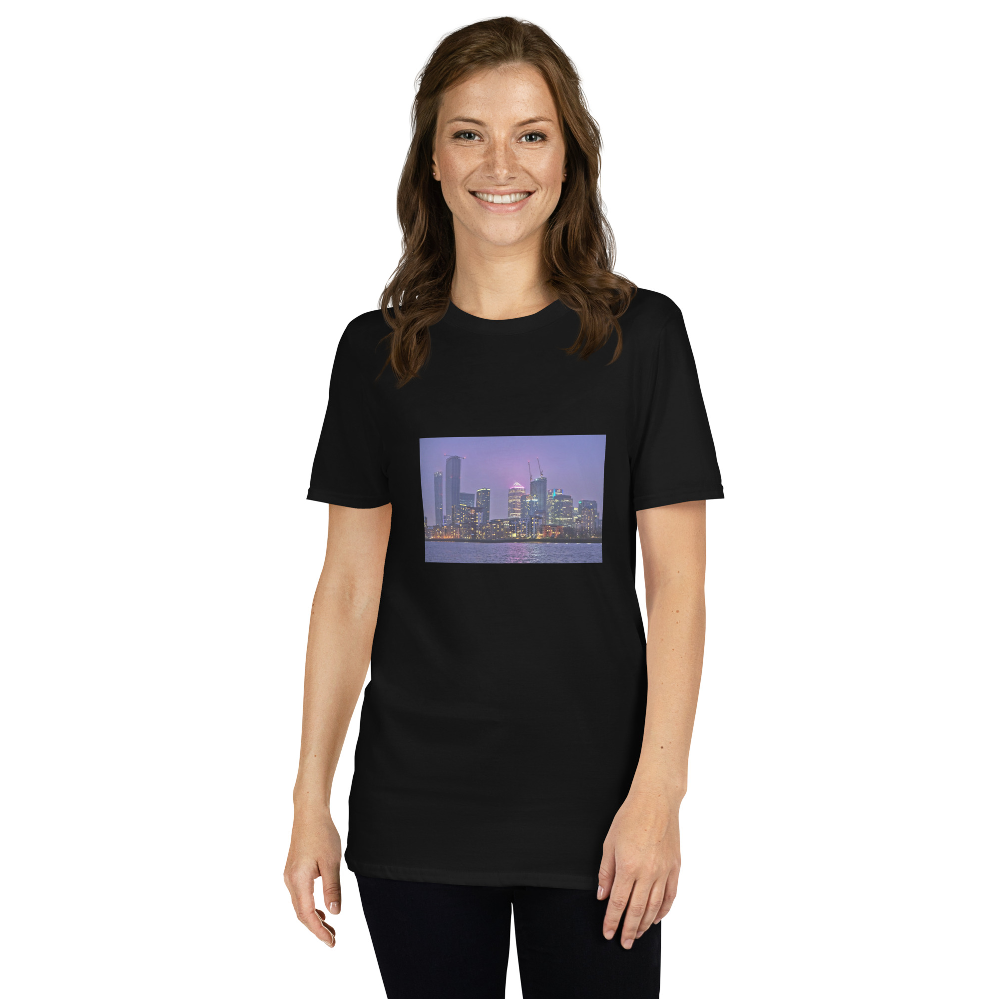 Canary Wharf Nightscape printed on Women's Softstyle T-Shirt - Image 2