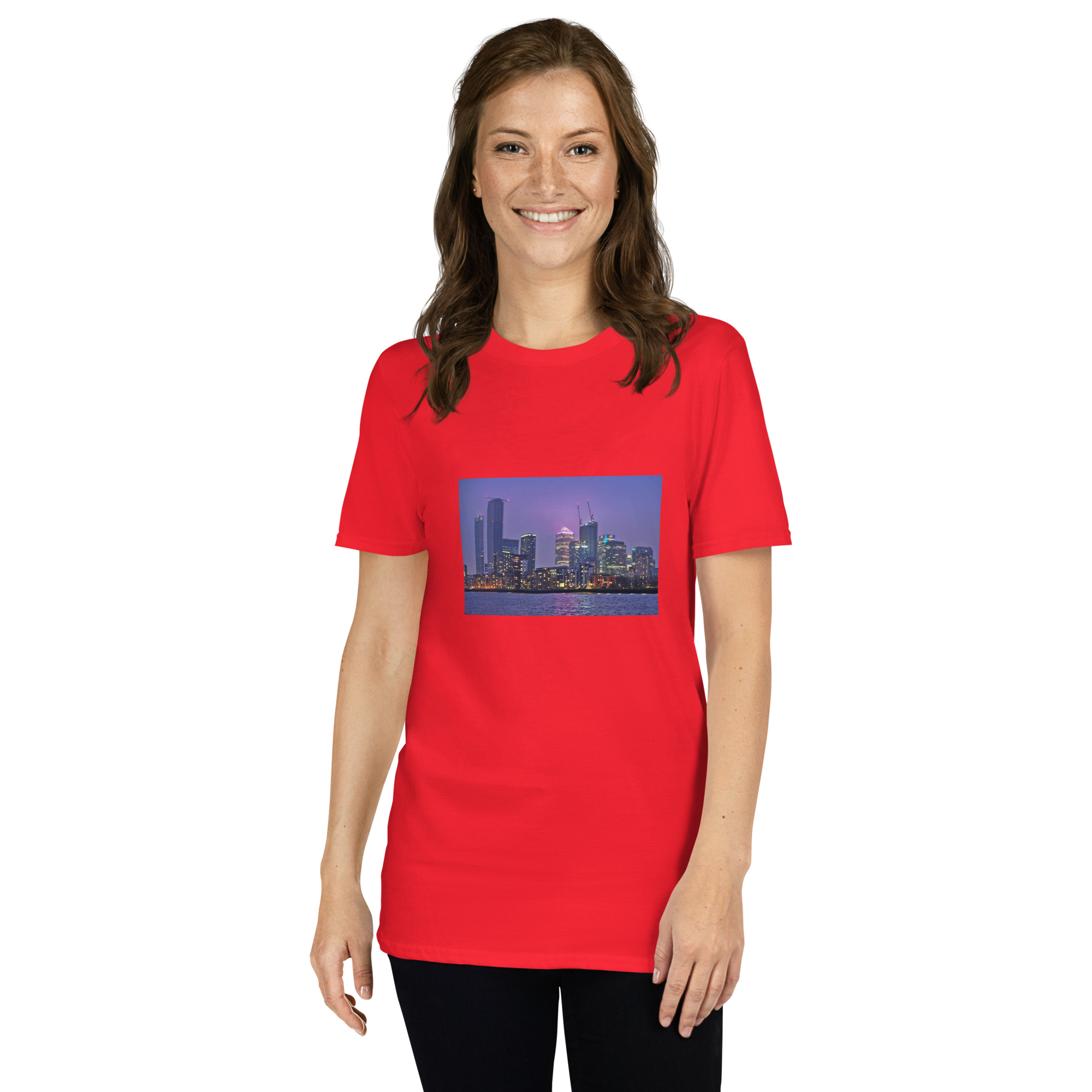 Canary Wharf Nightscape printed on Women's Softstyle T-Shirt - Image 4