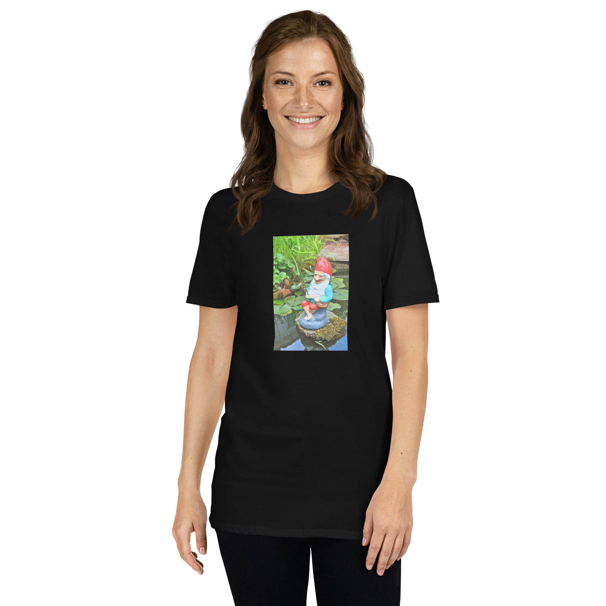 Gnome Fishing printed on Women's Softstyle T-Shirt - Image 2