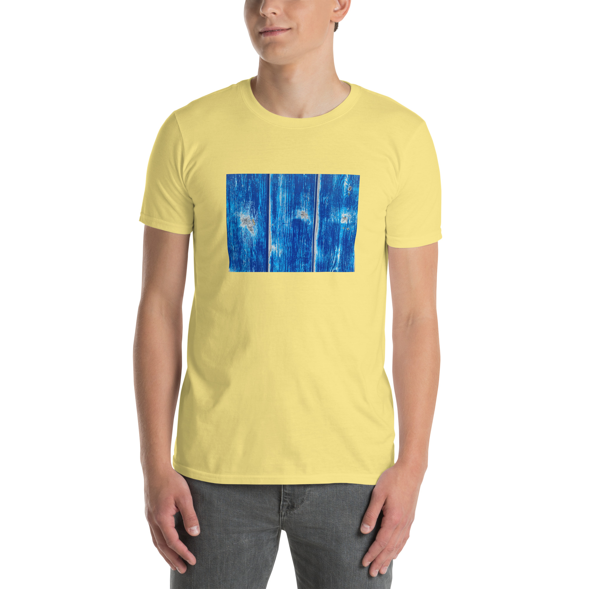 Blue garage door II printed on Unisex Softstyle T-Shirt - Image 11