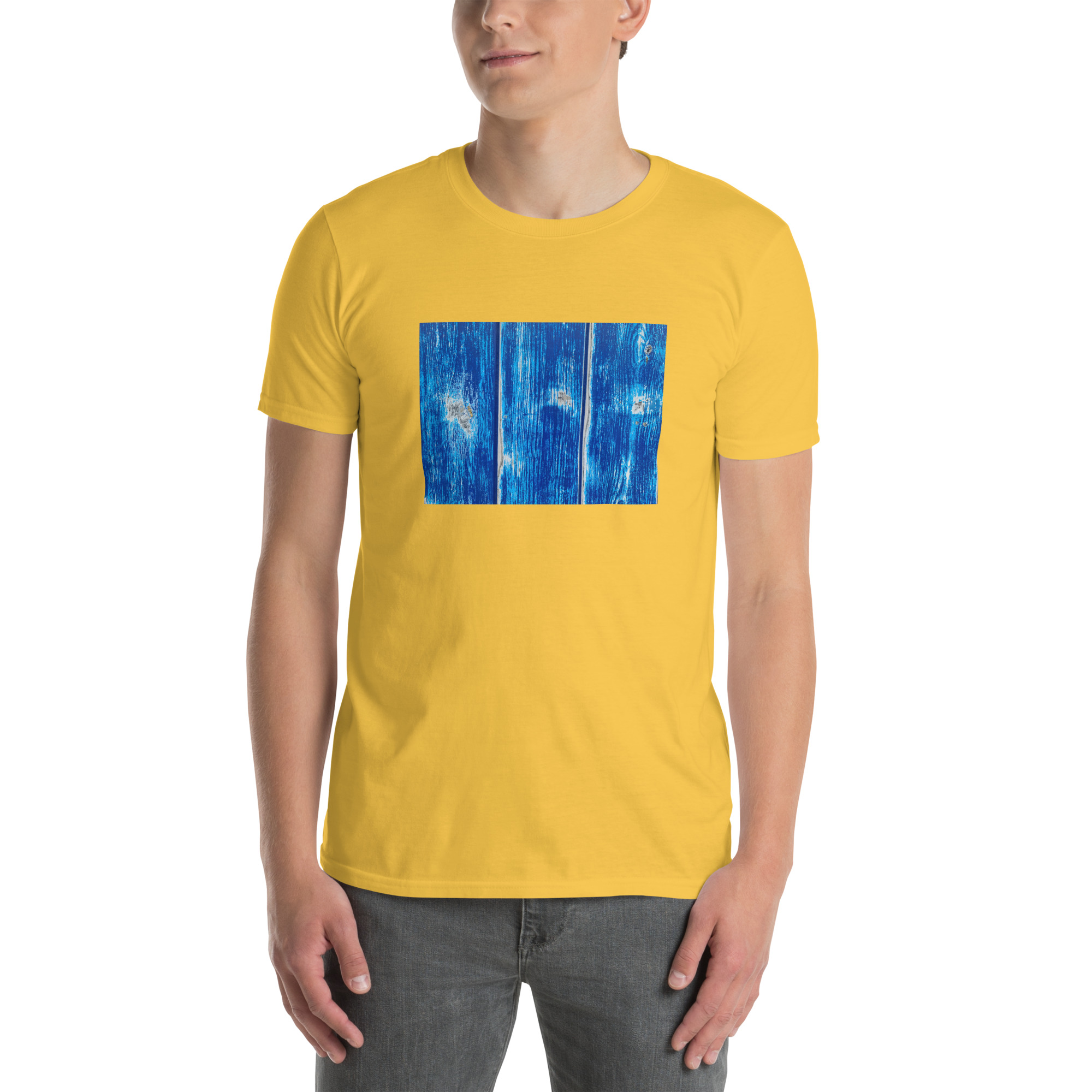 Blue garage door II printed on Unisex Softstyle T-Shirt - Image 9