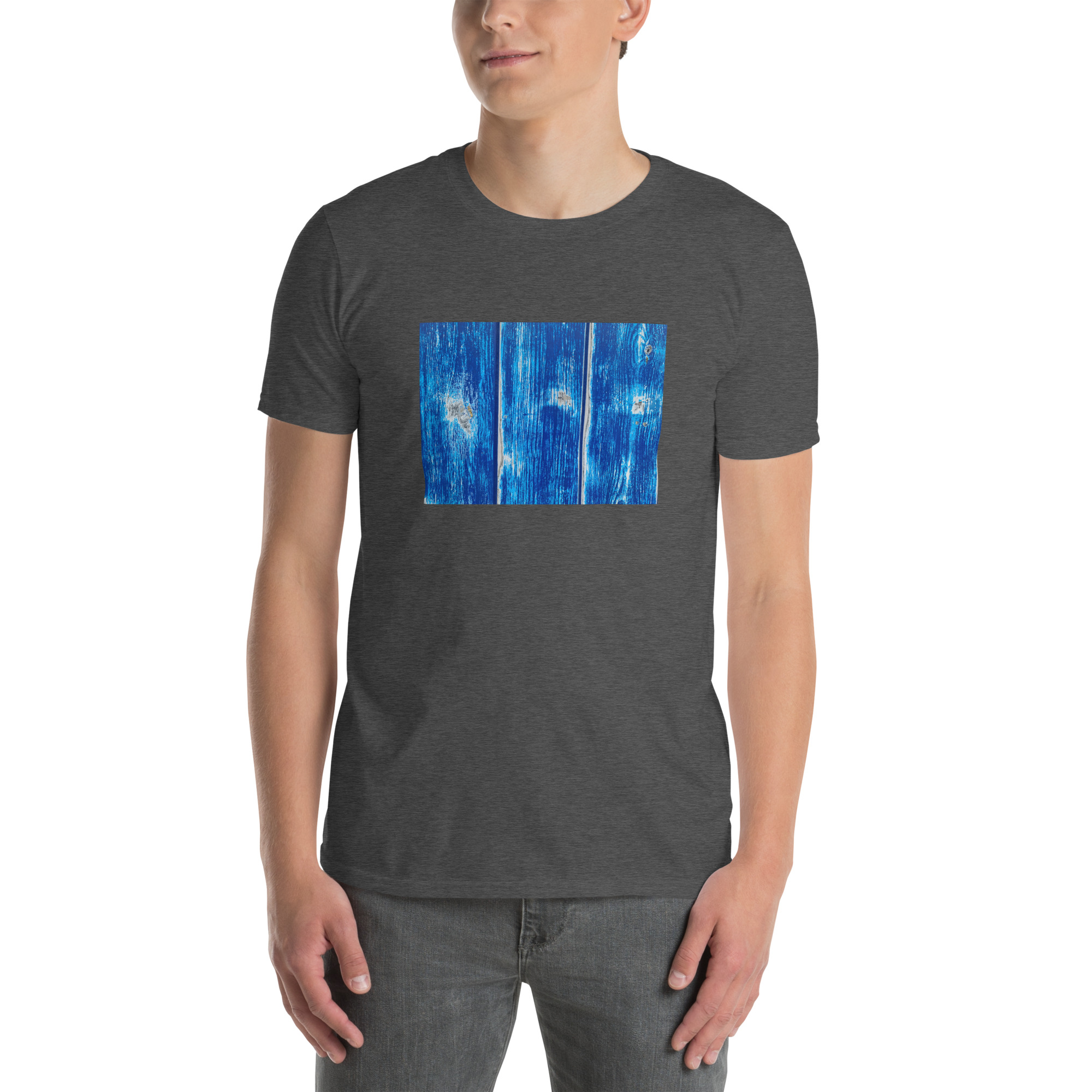 Blue garage door II printed on Unisex Softstyle T-Shirt - Image 5