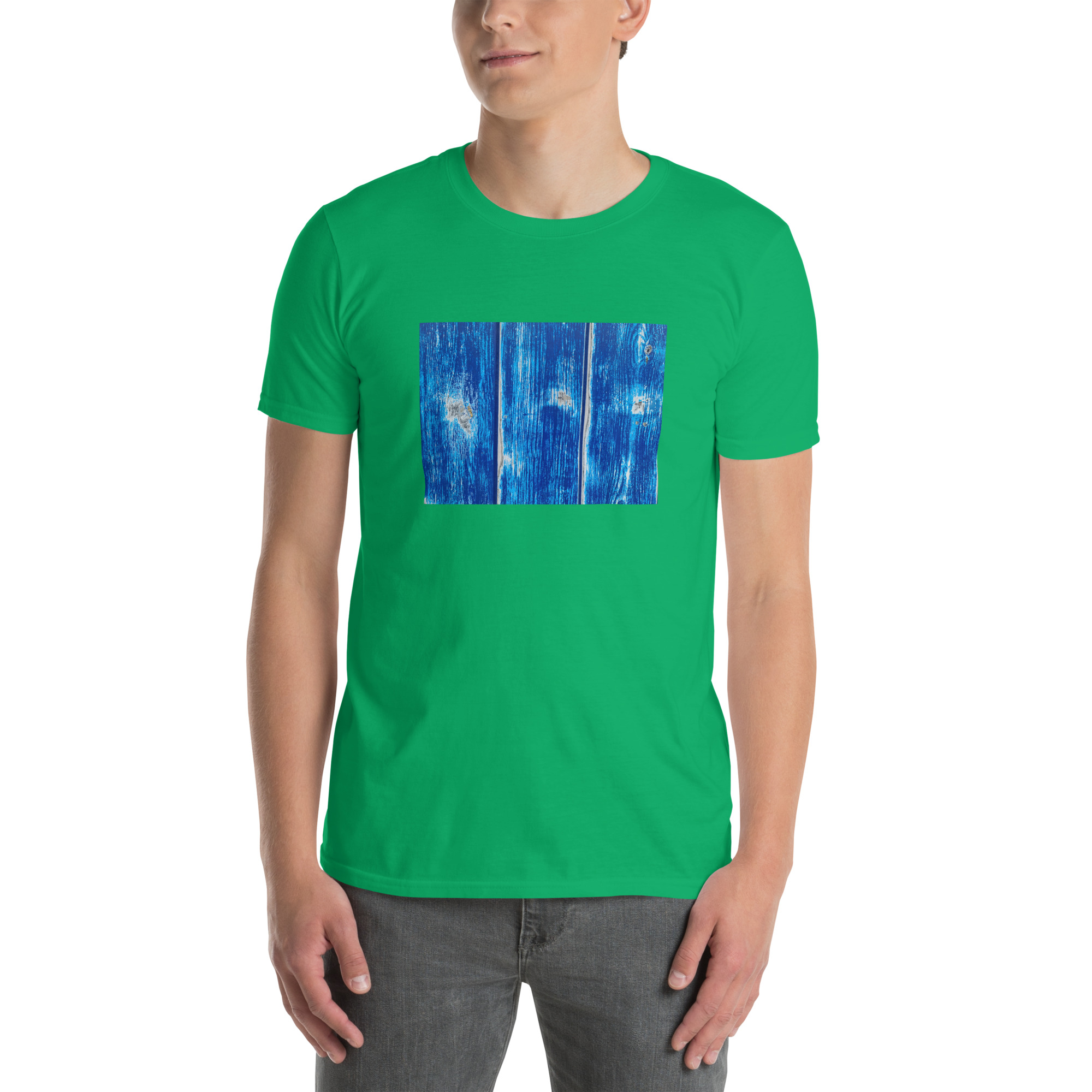 Blue garage door II printed on Unisex Softstyle T-Shirt - Image 8