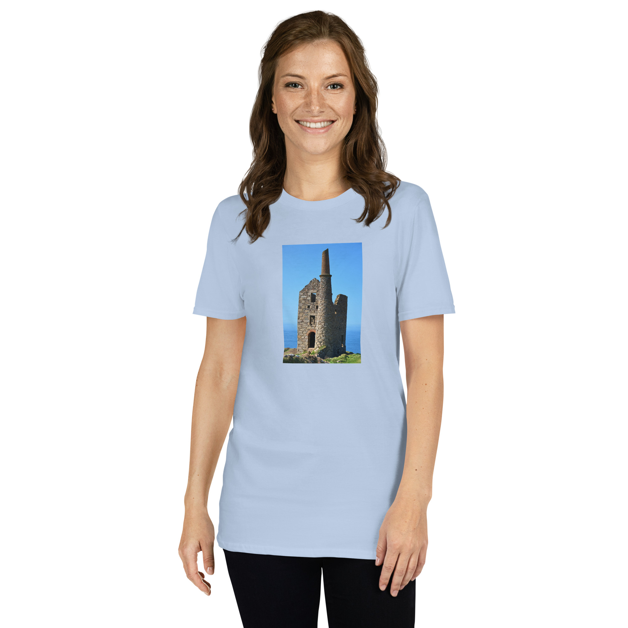 Cornish Engine House as featured in the BBC drama series Poldark printed on Women's Softstyle T-Shirt