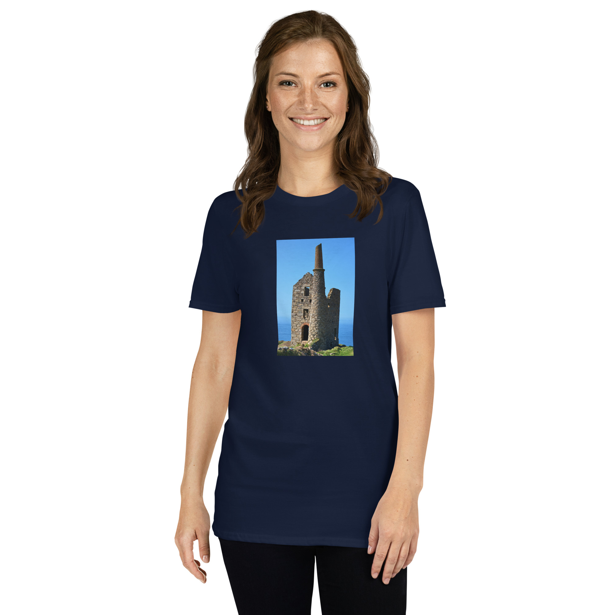 Cornish Engine House as featured in the BBC drama series Poldark printed on Women's Softstyle T-Shirt - Image 3