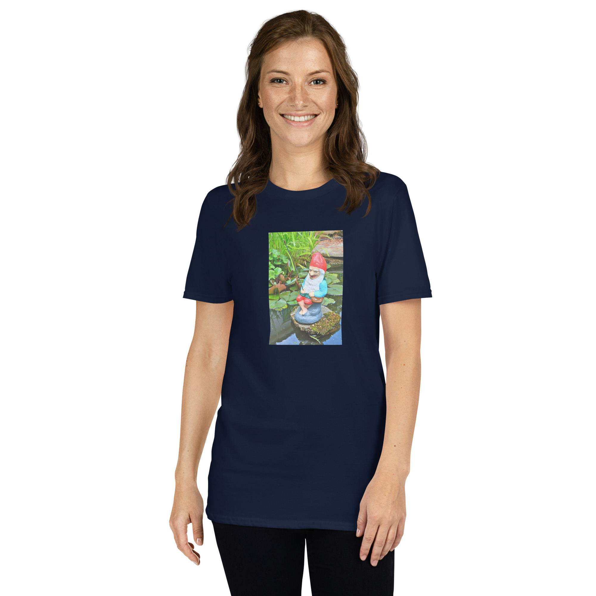 Gnome Fishing printed on Women's Softstyle T-Shirt - Image 3