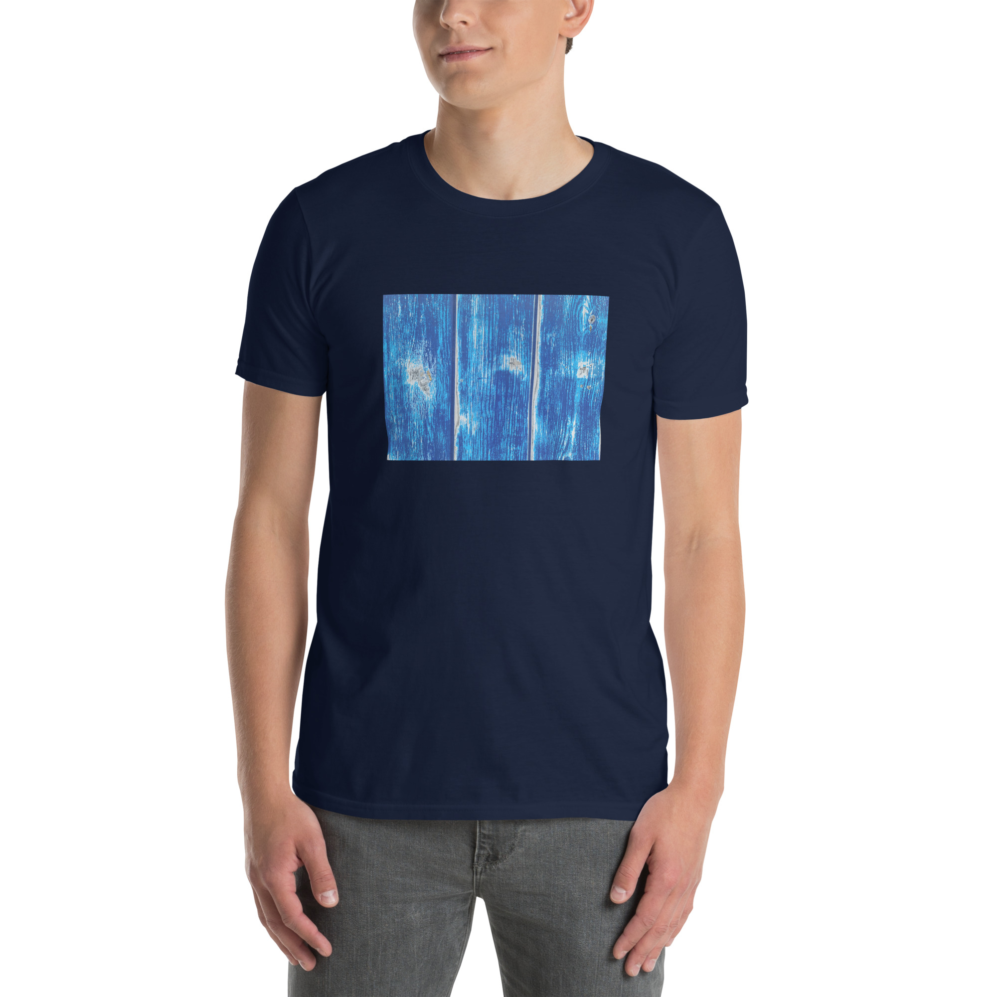 Blue garage door II printed on Unisex Softstyle T-Shirt - Image 3