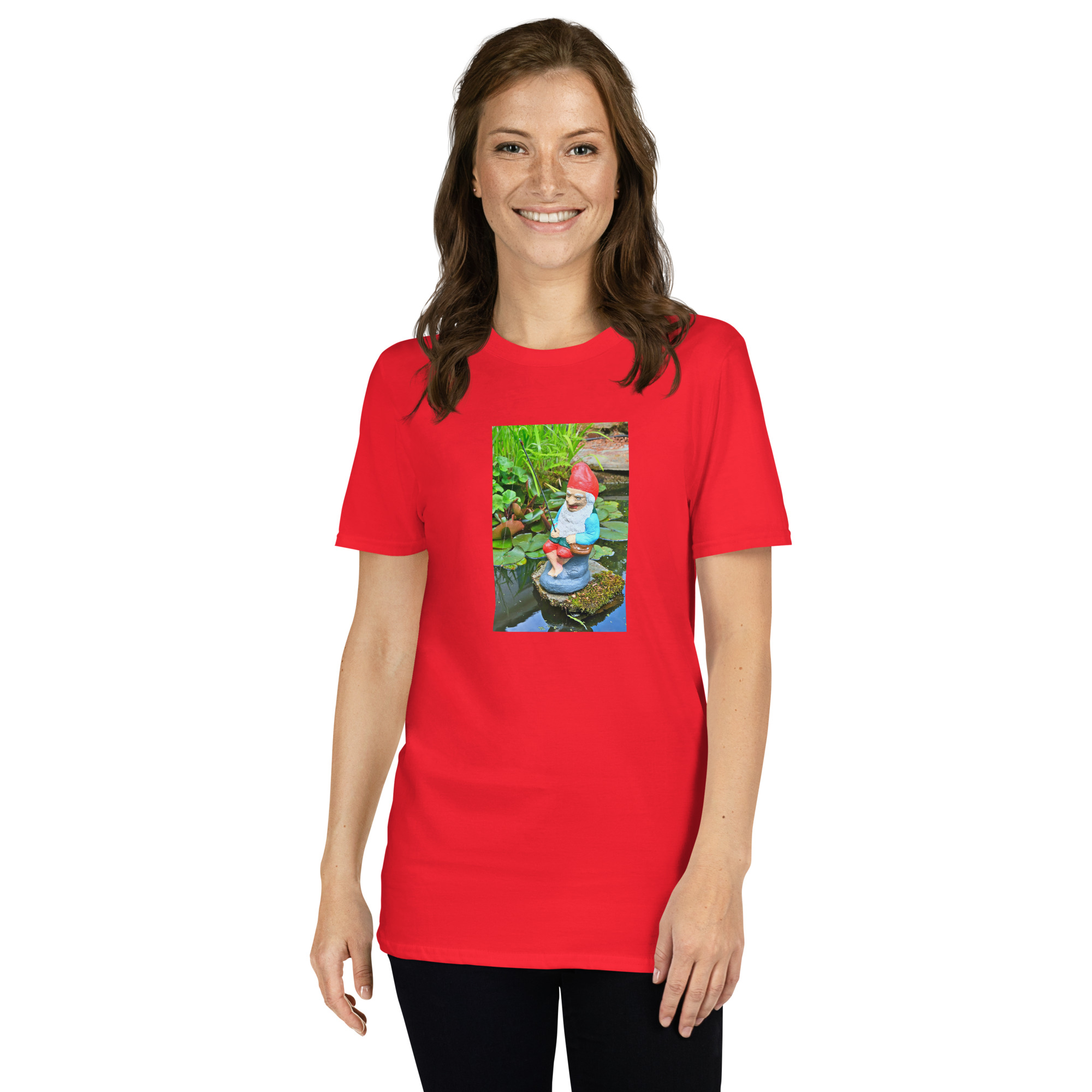 Gnome Fishing printed on Women's Softstyle T-Shirt - Image 4
