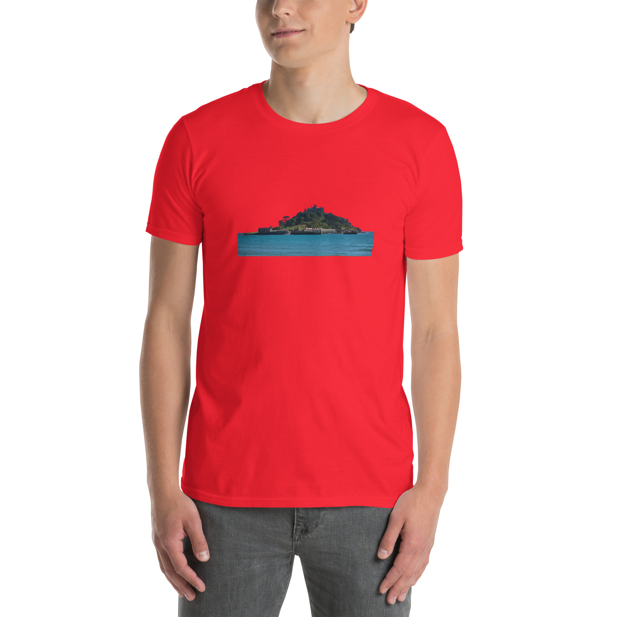 St Michael's Mount, Marazion, Cornwall printed on Unisex Softstyle T-Shirt - Image 2