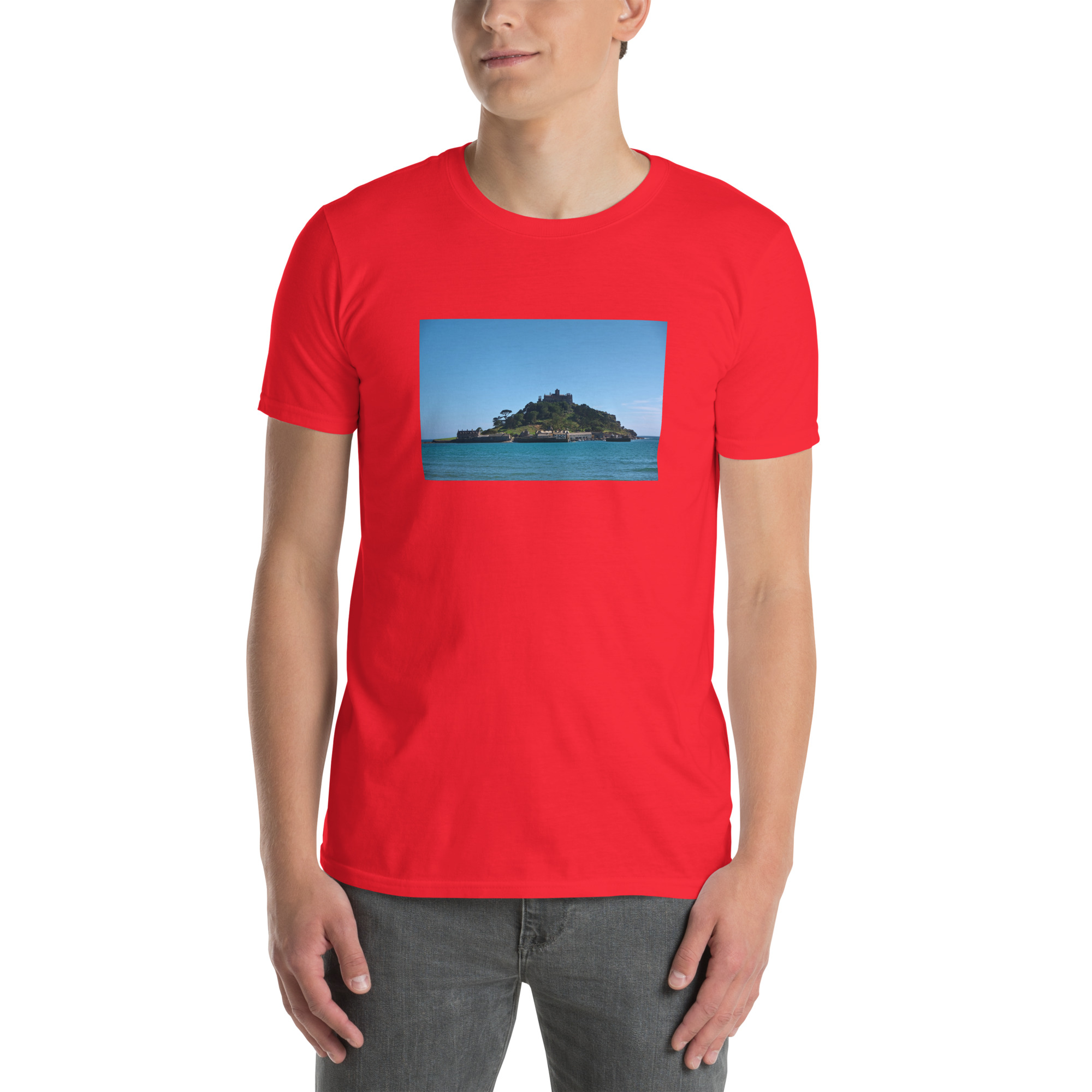St Michael’s Mount, Marazion, Cornwall printed on Unisex Softstyle T-Shirt - Image 2