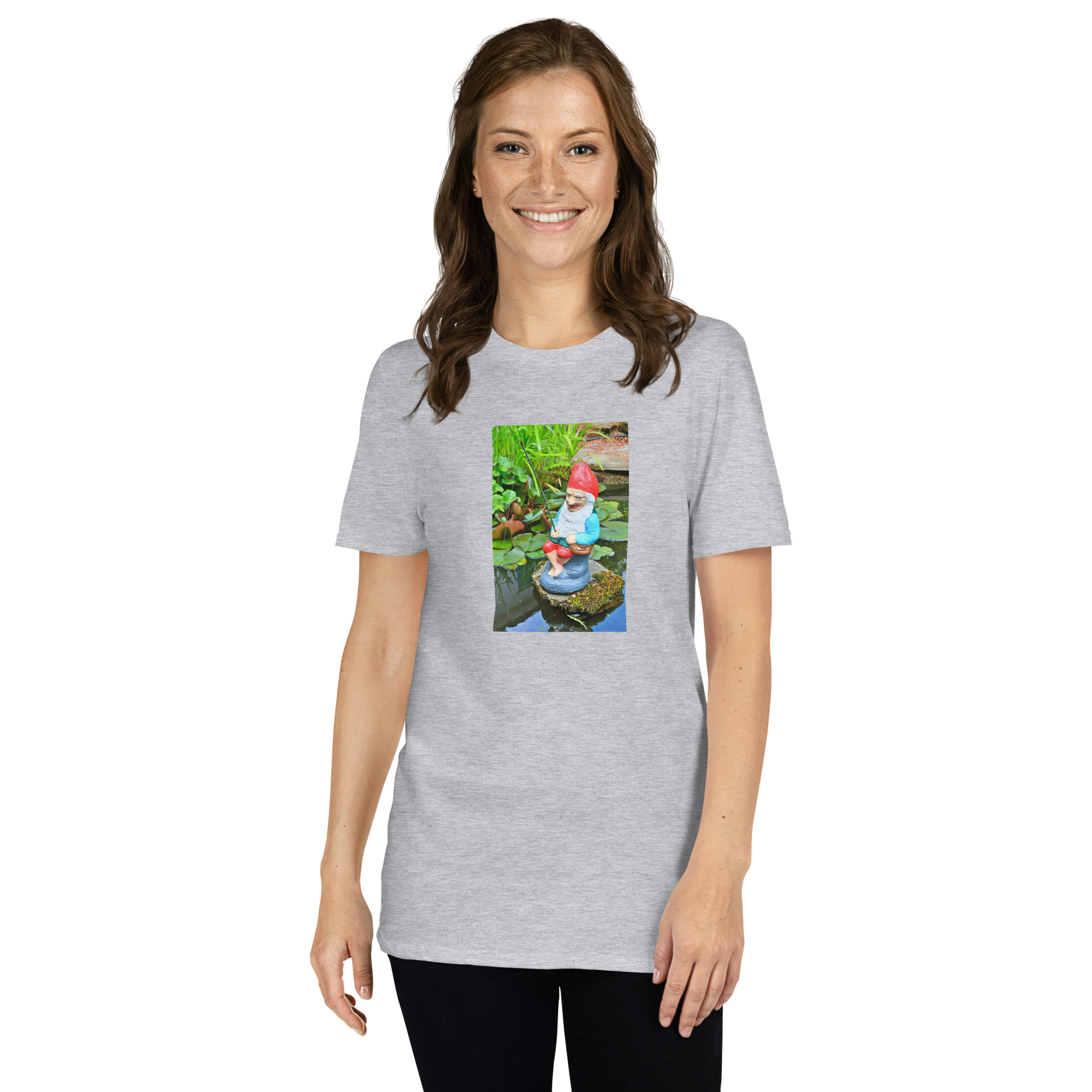 Gnome Fishing printed on Women's Softstyle T-Shirt