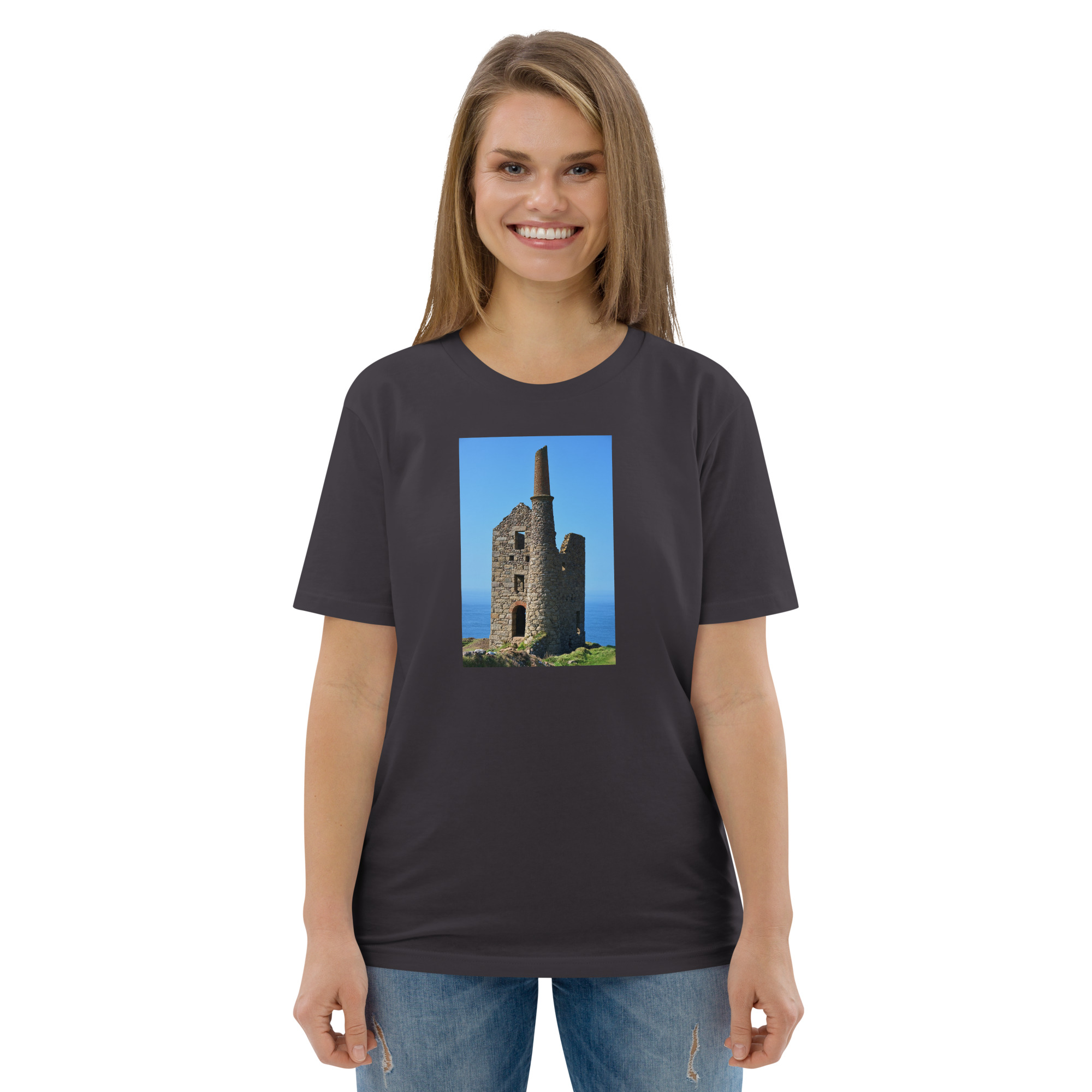 Cornish Engine House as featured in the BBC drama series Poldark printed on Unisex Organic Cotton T-Shirt - Image 4
