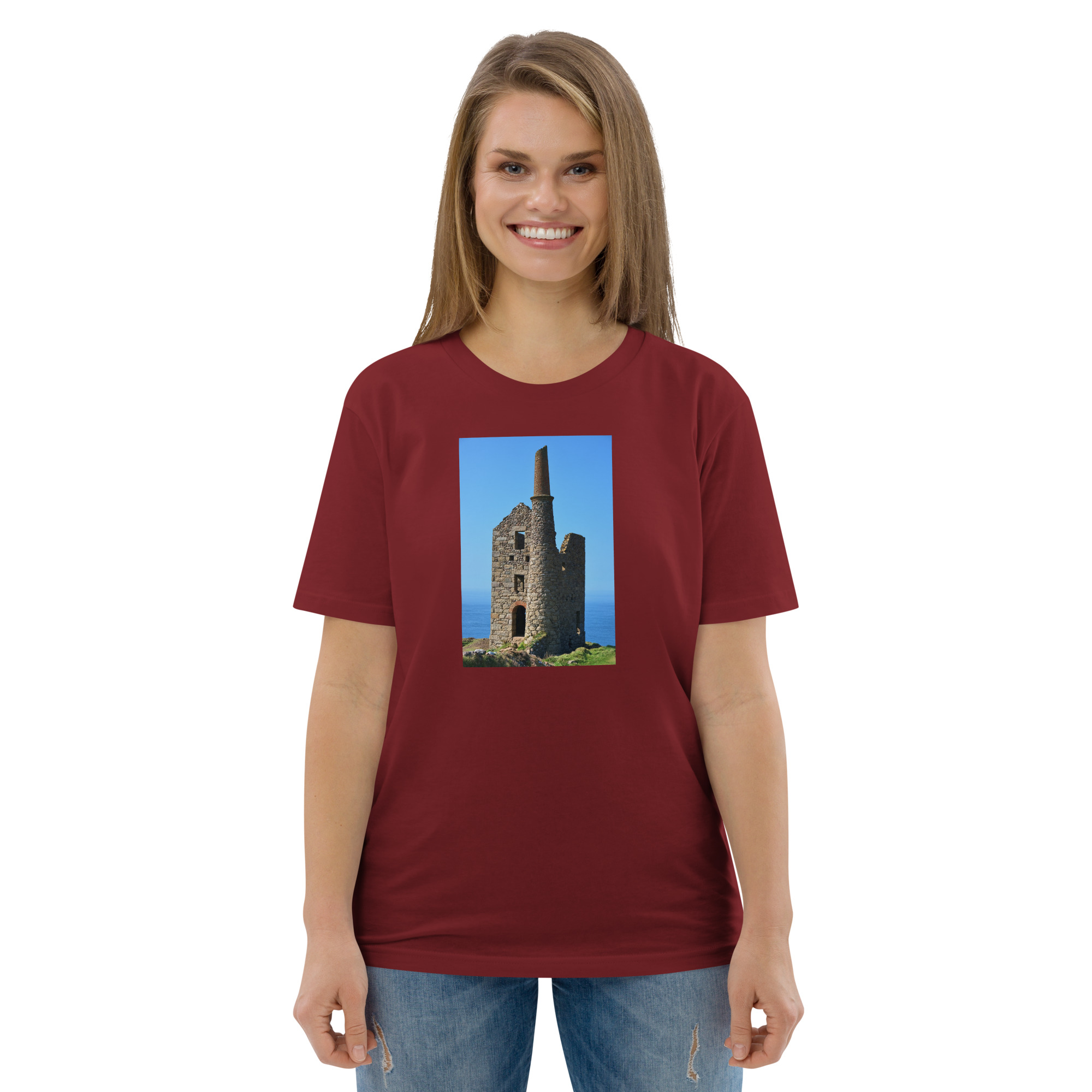 Cornish Engine House as featured in the BBC drama series Poldark printed on Unisex Organic Cotton T-Shirt - Image 3