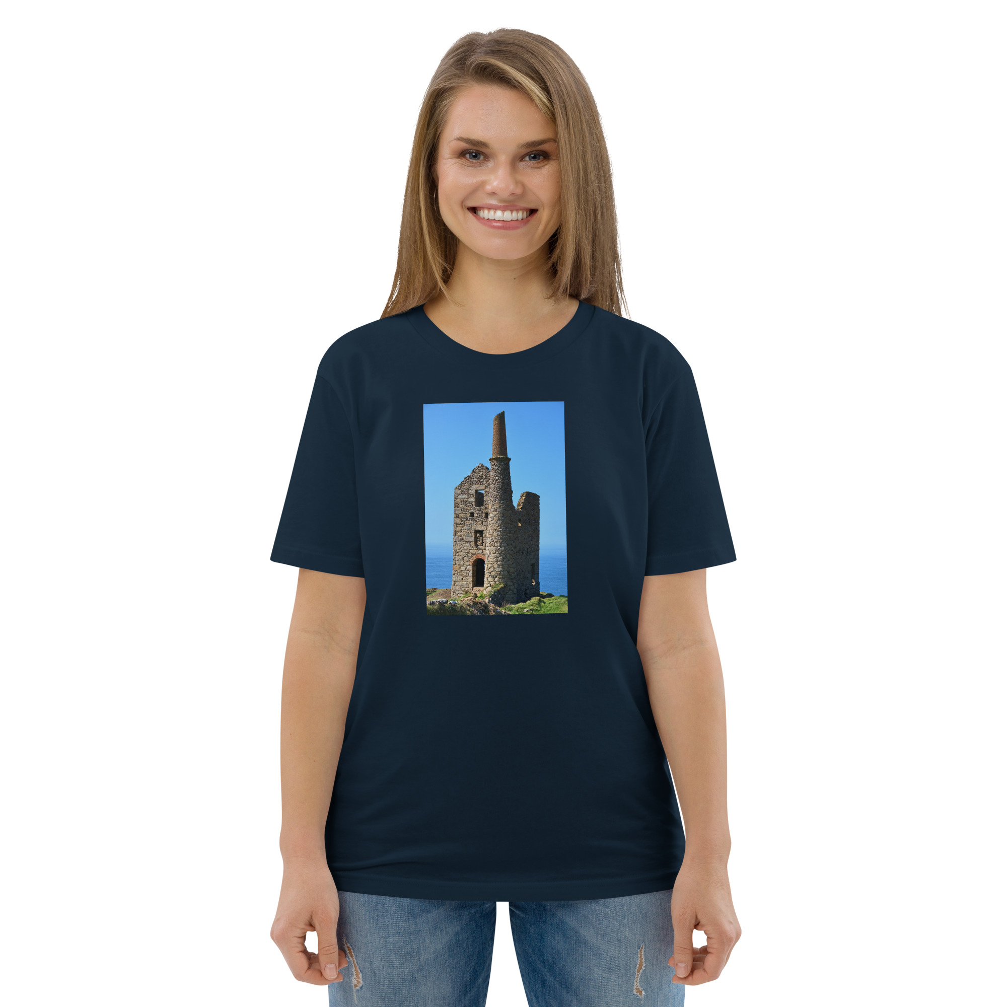 Cornish Engine House as featured in the BBC drama series Poldark printed on Unisex Organic Cotton T-Shirt - Image 2