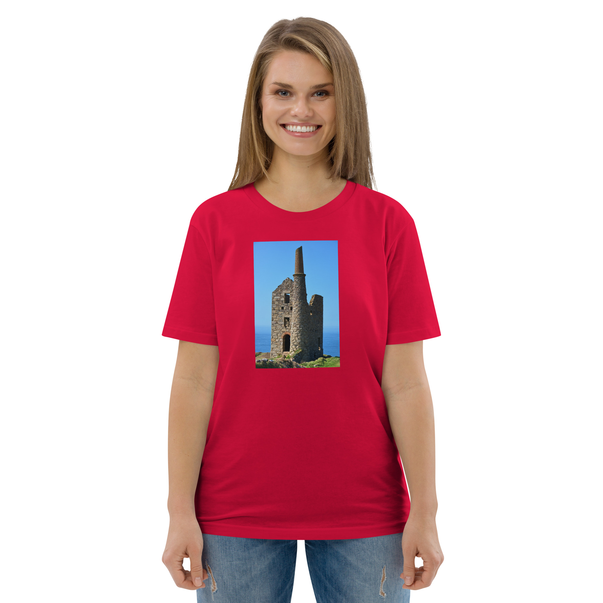 Cornish Engine House as featured in the BBC drama series Poldark printed on Unisex Organic Cotton T-Shirt - Image 5