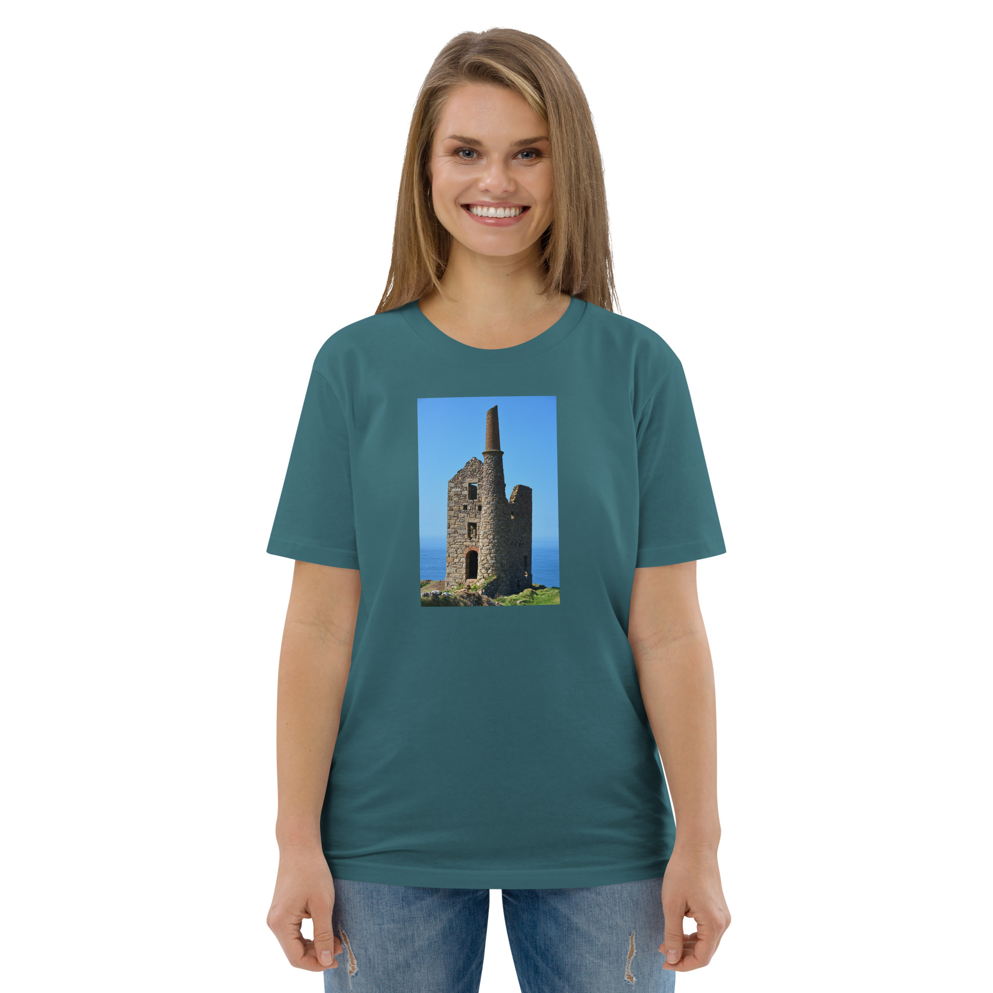 Cornish Engine House as featured in the BBC drama series Poldark printed on Unisex Organic Cotton T-Shirt - Image 6